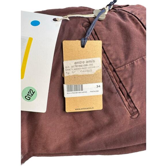 Entre Amis NEW Men's Size 34 Burgundy Twill Distressed Chino Pants 34x29 - Picture 10 of 10
